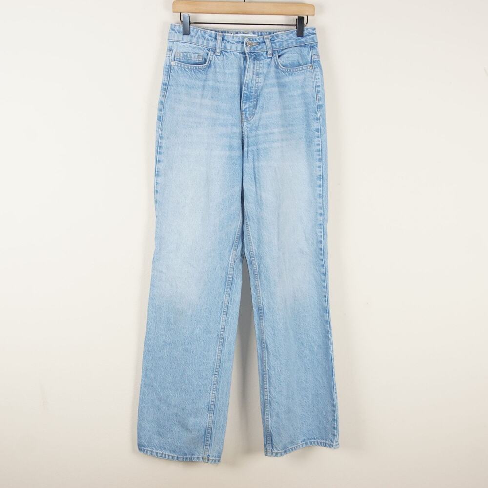 Zara High Waisted Full Length Straight Leg Baggy Light Wash Blue Jeans Sz 4